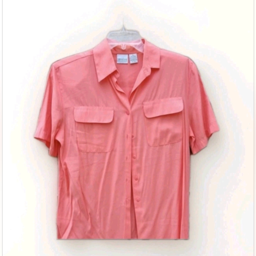 Carolina Colours Blouse/Top Coral Short Sleeves Rayon Polyester Small